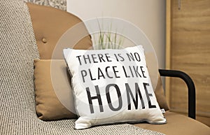 Cushions with a text There is no place like home. Stay home, work from home coronavirus prevention concept