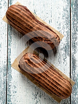 Custard cake on an old wooden background