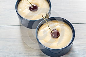 Custard with cherries