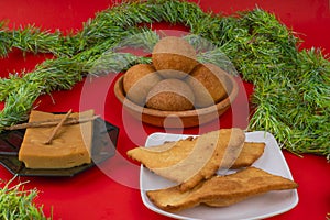 Custard, flakes and fritter. Colombian Christmas gastronomy