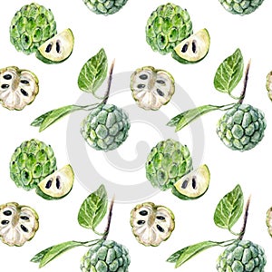 Custard sugar apple watercolor pattern.