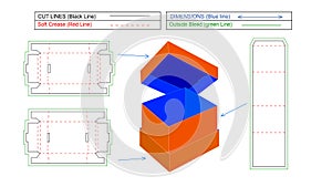 Custom 3 lid box dieline template and 3D box