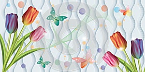 Custom 3D tulip flowers Wall Mural Wallpaper - Image