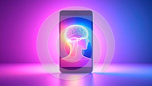 AI Mind and Smartphone Concept â Digital Brain in Futuristic Interface. Ai Generated