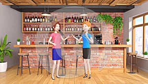 People in kareoke bar singing cartoon