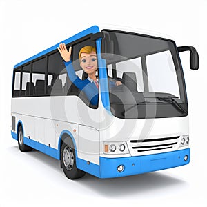 Busdriver working on a bus cartoon