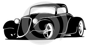 Custom American Black Hot Rod Car Isolated Vector Illustration