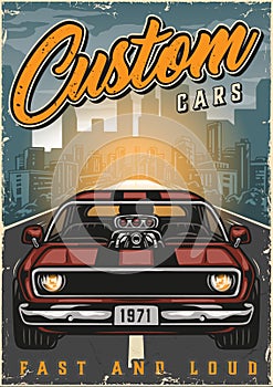 Custom american cars vintage colorful poster