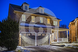 Custom built luxury house in the suburbs at Twilight. Toronto, Canada.