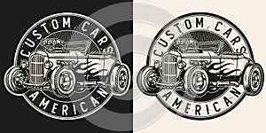 Custom car round vintage emblem