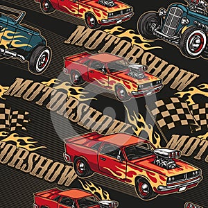 Custom cars motorshow colorful seamless pattern