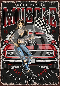 Custom cars motorshow vintage colorful poster