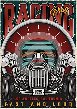 Custom cars racing vintage colorful poster