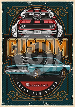 Custom cars vintage colorful poster