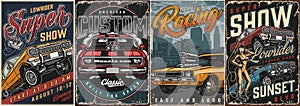 Custom cars vintage colorful posters