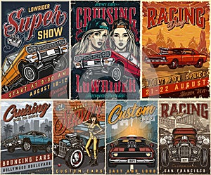 Custom cars vintage colorful posters