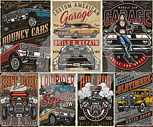 Custom cars vintage colorful posters