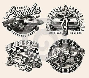 Custom cars vintage monochrome logos