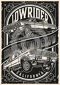 Custom cars vintage monochrome poster