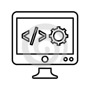 Custom coding, developer, programming outline icon. Line art vector design