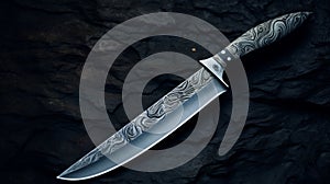 Custom Designed Knife On Black Surface: Mehmed Siyah-kalem Style