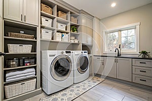 Custom laundry area with washer and dryer