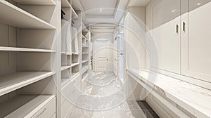 Custom-Designed Luxury Walk-In Closet with Elegant Lighting and Marble Accents