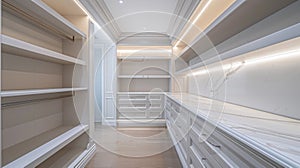 Custom-Designed Luxury Walk-In Closet with Elegant Lighting and Marble Accents