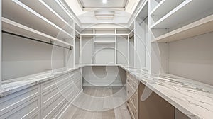 Custom-Designed Luxury Walk-In Closet with Elegant Lighting and Marble Accents