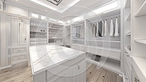 Custom-Designed Luxury Walk-In Closet with Elegant Lighting and Marble Accents