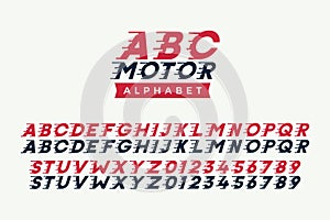 Custom font in italic style with motion elements. Speed highly costumized alphabet. Vector typography with a vintage retro poster