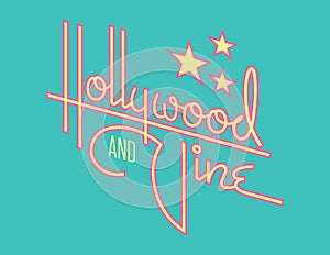 Hollywood and Vine Retro Vector Design with Stars. photo