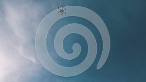 Custom hexacopter drone flies in the sky