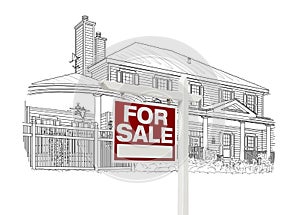 Custom House and Sale Real Estate Sign Drawing on White