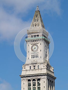 Custom House Tower Clock With Blue Sky White Clouds