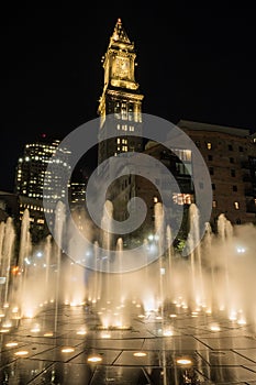 Custom House Tower Looms Behind Fountain photo