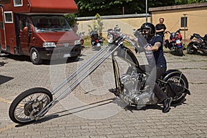 Custom long fork Harley Davidson chopper