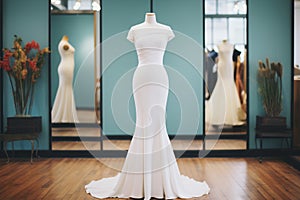 custom-made bridal gown on a mannequin