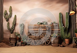 Custom Mexican Smash Cake Decor with Wood, Succulent Plants, Cactus, and Cowboy Hats smash cake backdrop