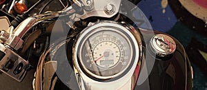 custom motorcycle steering wheel handlebar with tachometer and speedometers control levers detailed