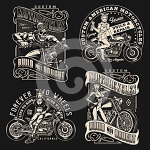 Custom motorcycle vintage designs set