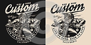 Custom motorcycle vintage monochrome print