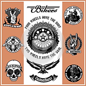 Custom motorcycles club Badge or Label With biker, wings and flame. Steel Legion.