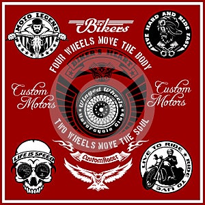 Custom motorcycles club Badge or Label With biker, wings and flame. Steel Legion.