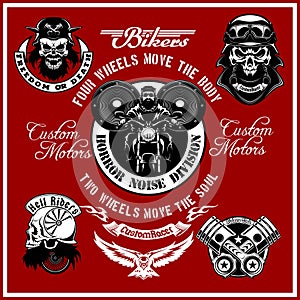 Custom motorcycles club Badge or Label With biker, wings and flame. Steel Legion.