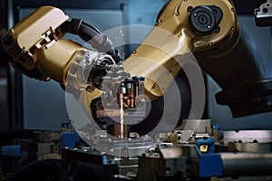 custom robotic end-effector with tool, preparing to perform precision