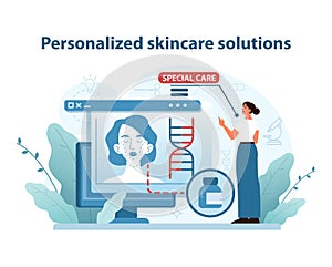 Custom skincare solutions illustration. Genomic precision shaping bespoke beauty treatments.