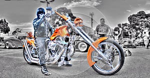 Custom style motorbike and rider