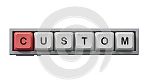 custom word concept. Computer keyboard keys, notepad, pen and business charts.