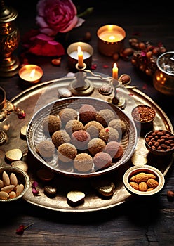 The customary pooja prayer ceremony on Diwali festival lights photo